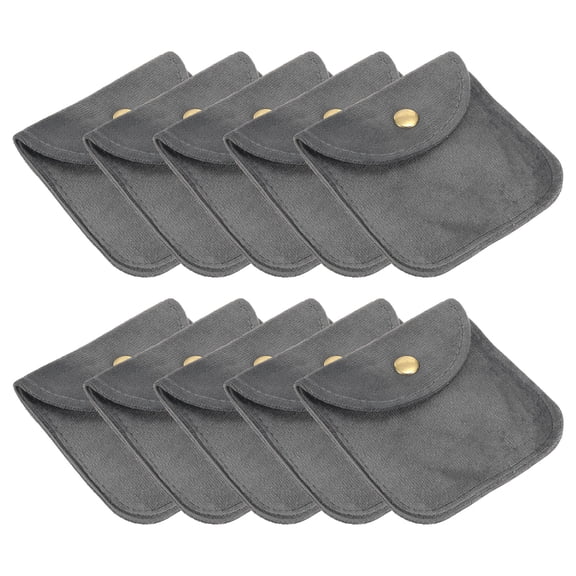 Uxcell 20 Pack Jewelry Pouch, 3x3" Soft Velvet Pouches with Snap Button Portable Storage for Rings, Grey