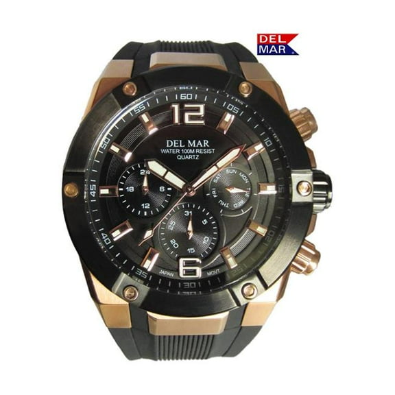 Del Mar Watches 50396 Men's Black Dial, Bronze Trim Multi-function Watch - 6