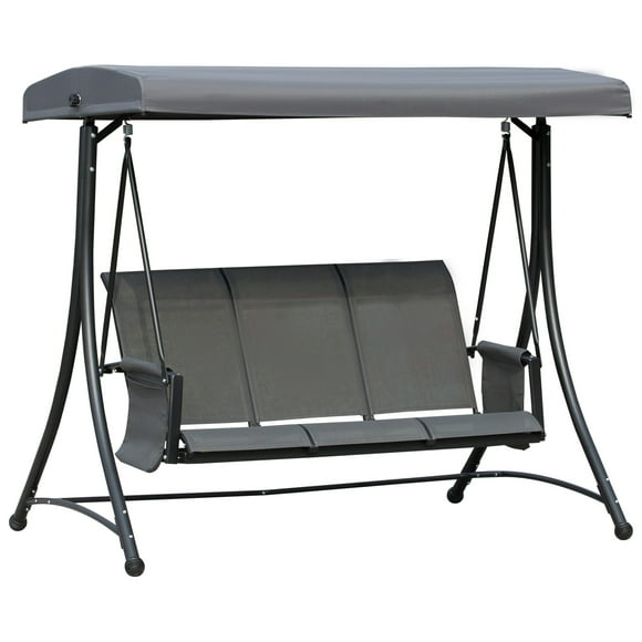Outsunny 3 Person Outdoor Porch Swing Chair w/ Adjustable Canopy, Grey