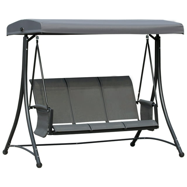 Outsunny 3 Person Outdoor Porch Swing Chair w/ Adjustable Canopy, Grey
