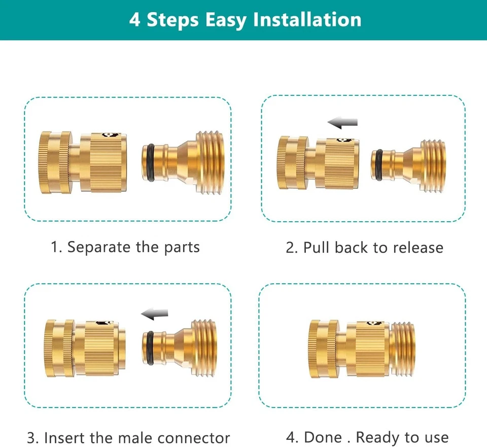 PURELY- 2 Pack 3/4 Garden Hose Quick Connect Water Solid Brass Female Male Connector Set