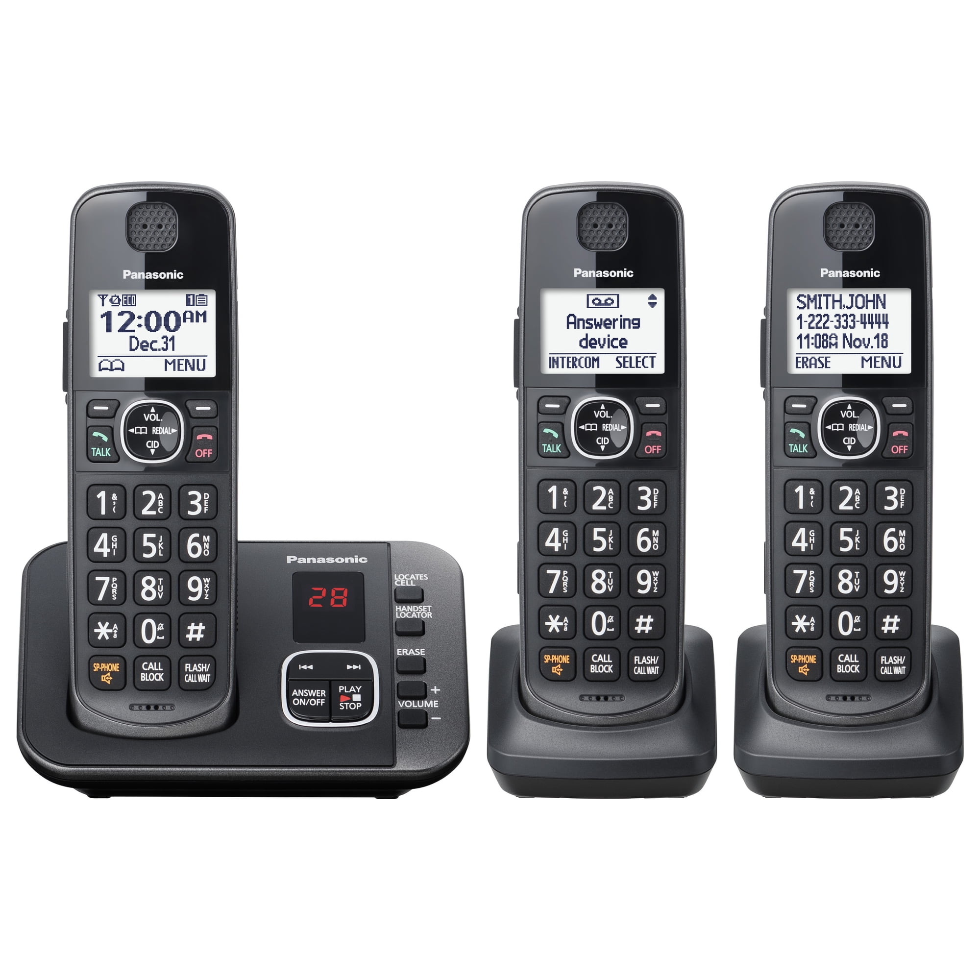 Panasonic KX-TG3833M Cordless Phone System with 3 Handsets and Answering Machine