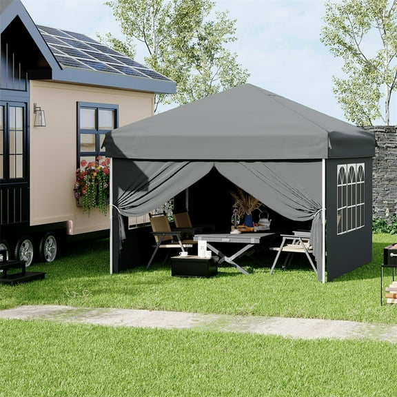 10x10 Pop Up Canopy Tent with 4 Waterproof Sidewalls,Instant Setup Portable Outdoor Canopy for Camping,Beach,Backyard,Party - Includes Carry Bag,Stakes & Guy Ropes