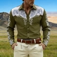 thumbnail image 2 of GUZOM Mens Western Embroidered Long Sleeve Shirt Stretch Fabric Button Down Rodeo Concert Casual Top Army Green,Size XL, 2 of 4