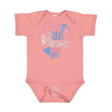 

Inktastic Pink or Blue Big Brother Loves You Footprints and Heart Gift Baby Boy Bodysuit