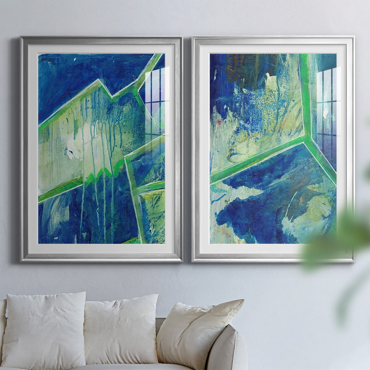 Wexford Home Geometric in Cool V Premium Framed Print, 30.5" x 42.5" - Ready to Hang, Silver (Set of 2)