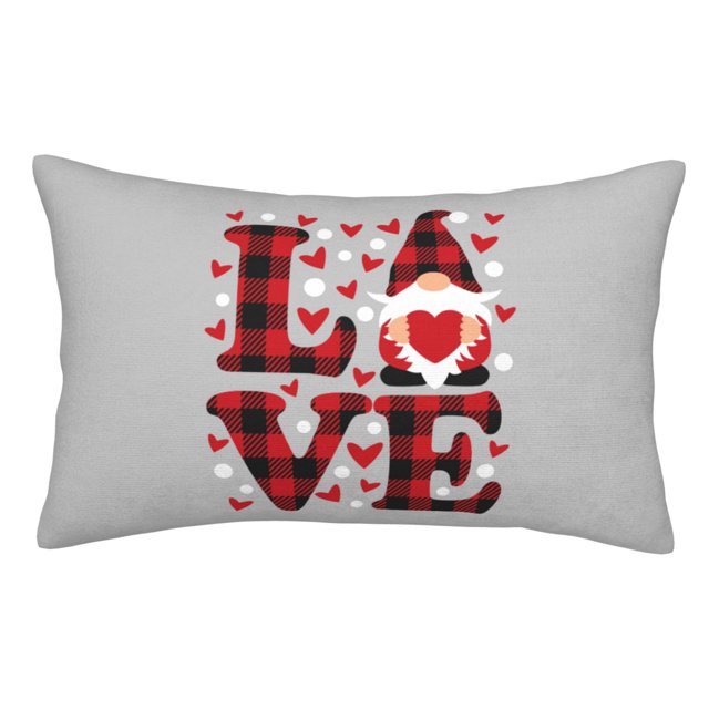 Balery Buffalo Plaid Love And Gnome Funda de Cojín Estampada, Regalos para Mujeres, Regalos de Amor para Ella, Regalos para Novia o Esposa, Funda de Almohada-16"x24"