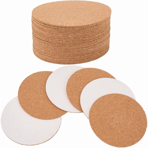 24 pc Self-adhesive Cork Coaster Anti-slip Cup Mats Round 100x2mm