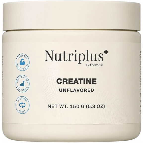 FARMASi Nutriplus  Creatine Monohydrate Powder, Gluten Free, 5.3oz | Unflavored Creatine Supplement with Vitamin B6 for Strength, Power & Workout Performance Support, 30 Servings, Vegetarian