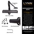 thumbnail image 3 of Lynn Hardware Cierrapuertas comercial de servicio mediano/resistente - Dc7016 Montaje en superficie Grado 1 - Ada y Ul 3 horas resistente al fuego Tamaño ajustable 1-6 para entradas y escaparates de a, 3 of 9