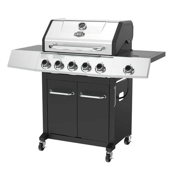 Expert Grill  5-Burner Propane Gas Grill with Wheels and Side Burner, Stainless Steel