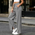 thumbnail image 6 of HomeDM Womens Wide Leg Pants Side Slit Hem High Waisted Sweat Pants Gray Comfy Joggers with Pockets Size L, 6 of 9