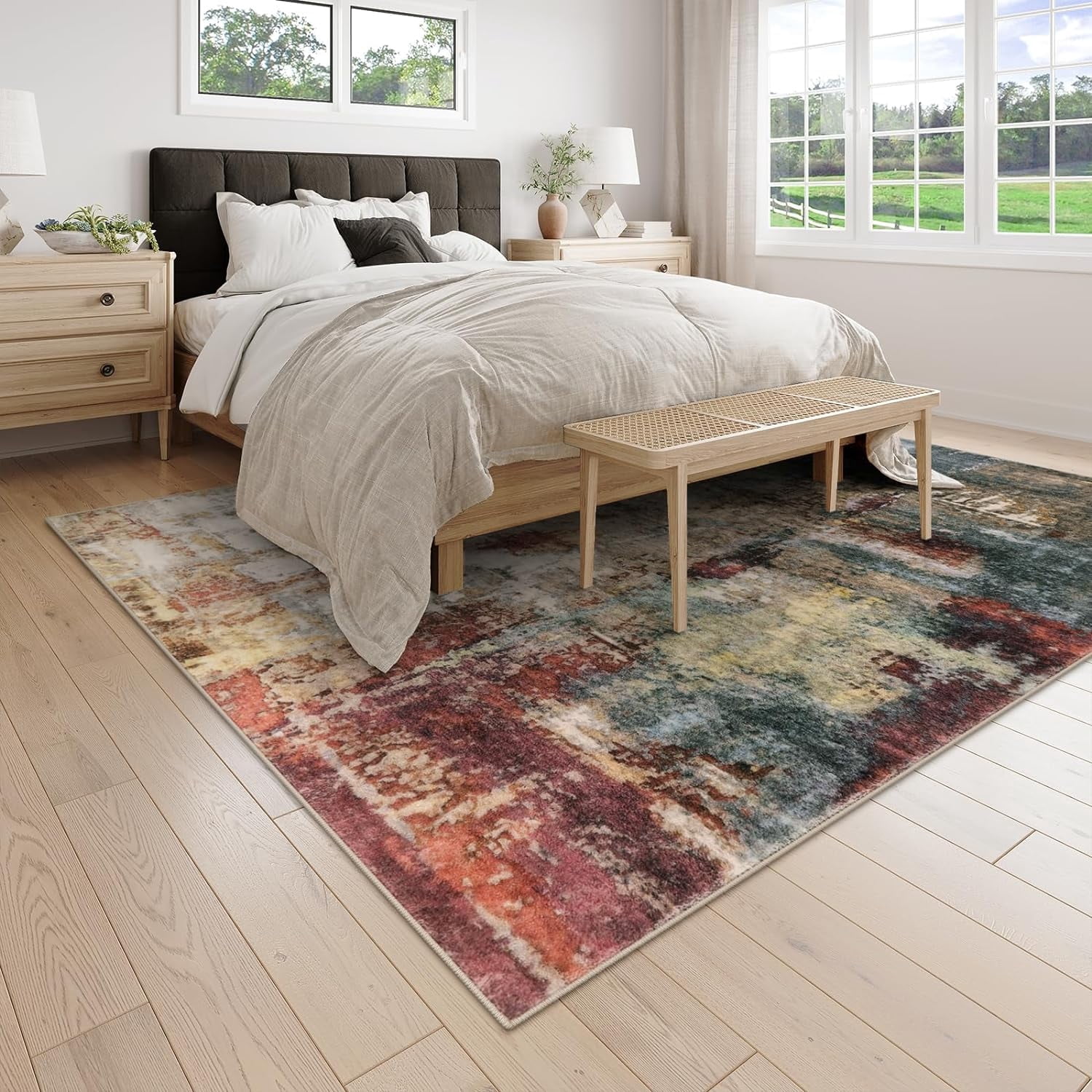 Moynesa 8'x10' Area Rug for Living Room Machine Washable Rugs Modern Abstract Low Pile Soft Mat Large Indoor Non-Slip Accent Carpet for Dining Room Table Apartment,Red
