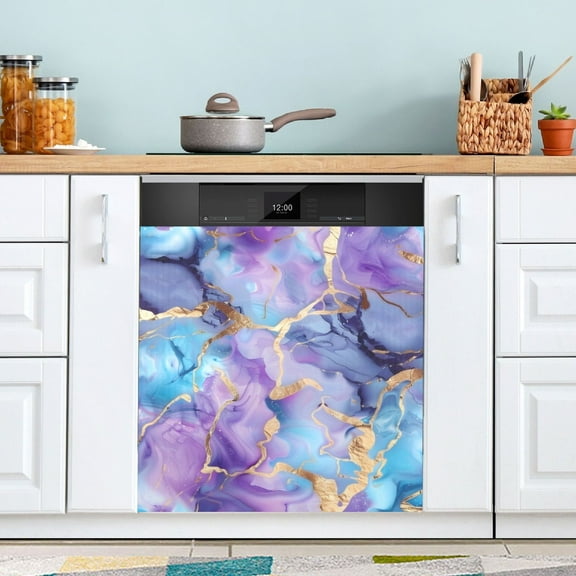 Blue Purple Marble Dishwasher Magnet Cover Magnetic Fridge Door Cover Home Kitchen Decor 23"x 26"