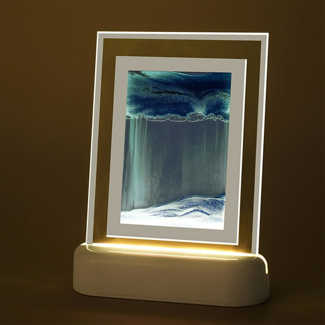 Moving Sand Art Painting Night Light, Sandscape Moving Sand Picture With LED Squares Glass Flowing Sand Display Relaxing Desktop Art For Home Office Decor50ML