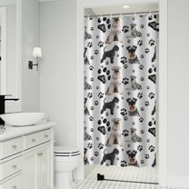 Schnauzer Dog and Footprints Shower Curtain 36"x72" ,Bathroom Decorative Shower Curtains Set with 12 Hooks,Modern Waterproof Washable Shower Curtain