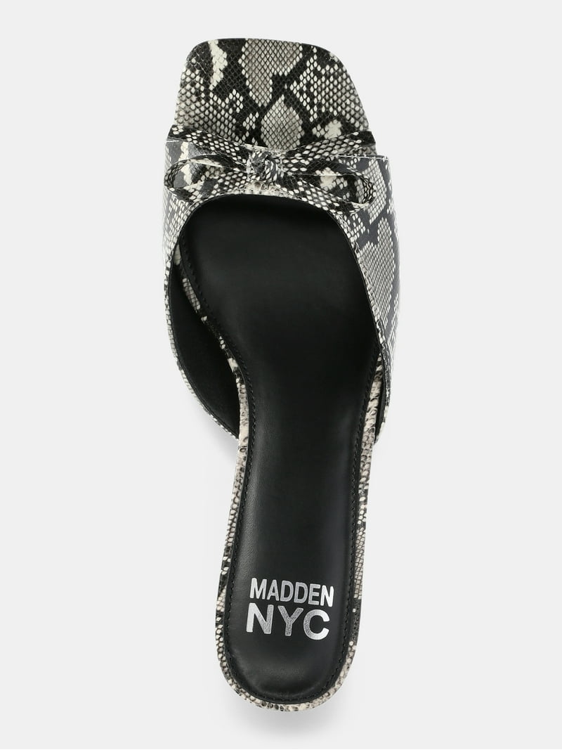 Madden NYC Women's Faux Snakeskin Kitten Heel Sandals with Bow