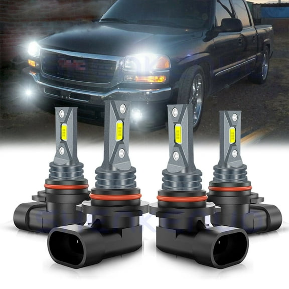 9005 9006 LED Headlight Bulbs for 1999-2002 GMC Sierra 1500 2500 High/Low Beam 4pc