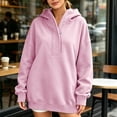 thumbnail image 2 of Women Snap Button Quarter Zip Hoodie Sevevn Stand Collar Drop Shoulder Long Sleeve Loose Fit Oversized Solid Casual Pullover Sweatshirt, 2 of 9