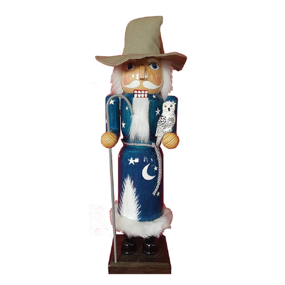 Blue Wizard with Staff and White Owl Wooden Christmas Nutcracker 14 Inch New - Walmart.com