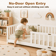 thumbnail image 3 of UHOMEPRO Twin Montessori Floor Bed with Guardrails and Slats, Solid Rubber Wood Low Profile Toddler Floor Bed Frame for Kids, No Box Spring Needed, White, 3 of 6