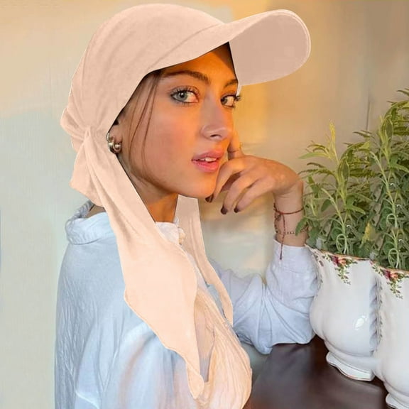 HNMKIU Breathable Summer Baseball Cap with Integrated Hijab Shawl Turban Fabric for Women and Men Khaki,One Size