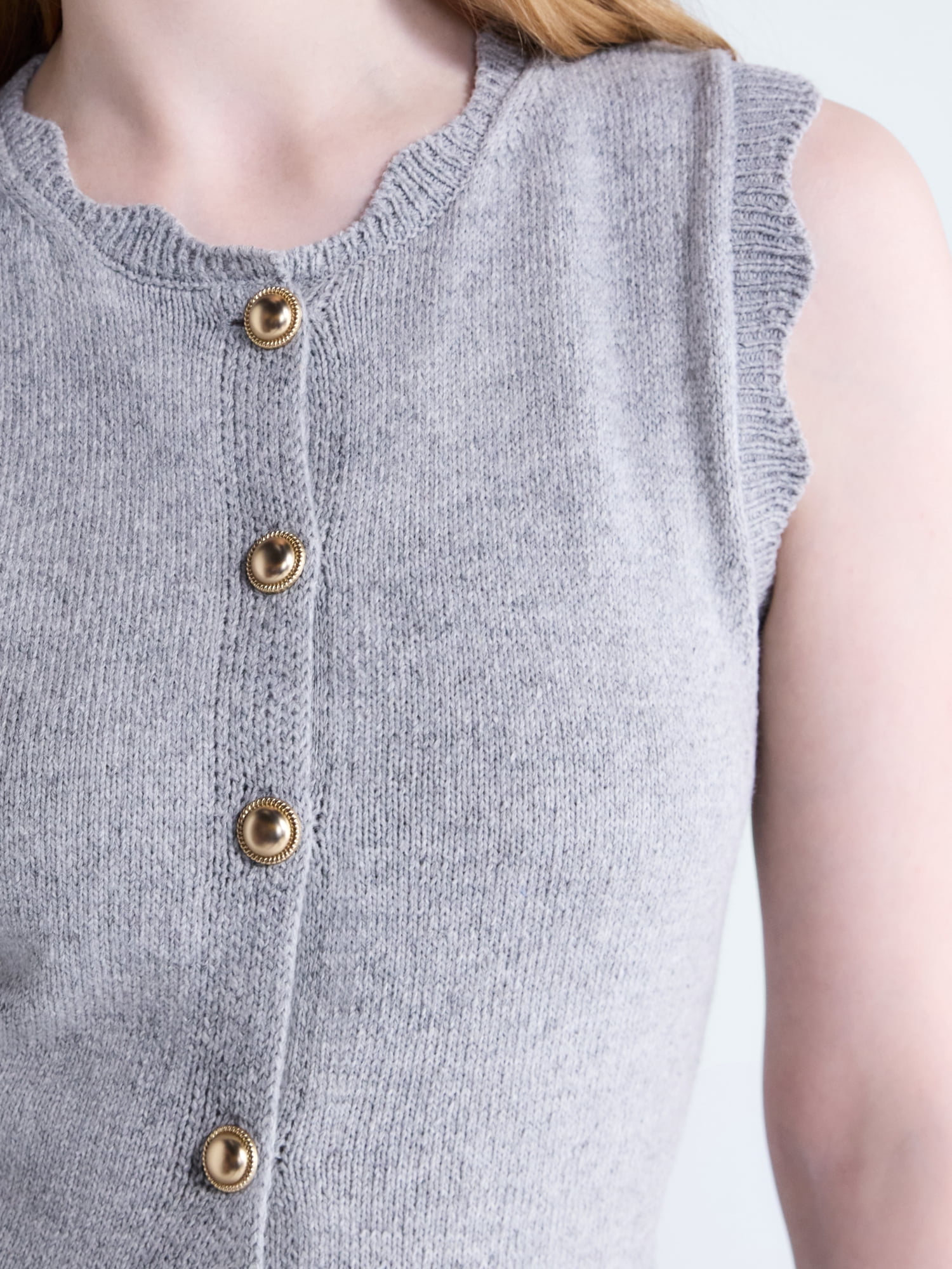 Free Assembly Women's Scalloped Trim Peplum Hem Sweater Vest, Lightweight, Sizes XS-XXL