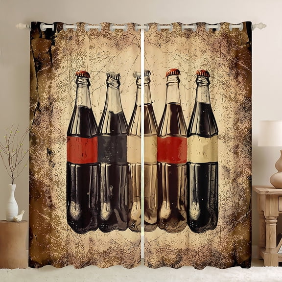 Homewish Vintage Cola Black Out Curtains for Kids, Retro Cola Bottle Curtains Pack of 2 (42x63 Each), Summer Holiday Party Bedroom Curtains, Living Room Curtains Decor