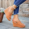 thumbnail image 4 of Rokment Linen Wedges Dress Slides Sandals for Women Beach Breathable Cotton Fabric Open Toe Platform Extra High Heels Fashion Casual Summer Espadrilles Heeled Slip on Red Size 8.5, 4 of 6