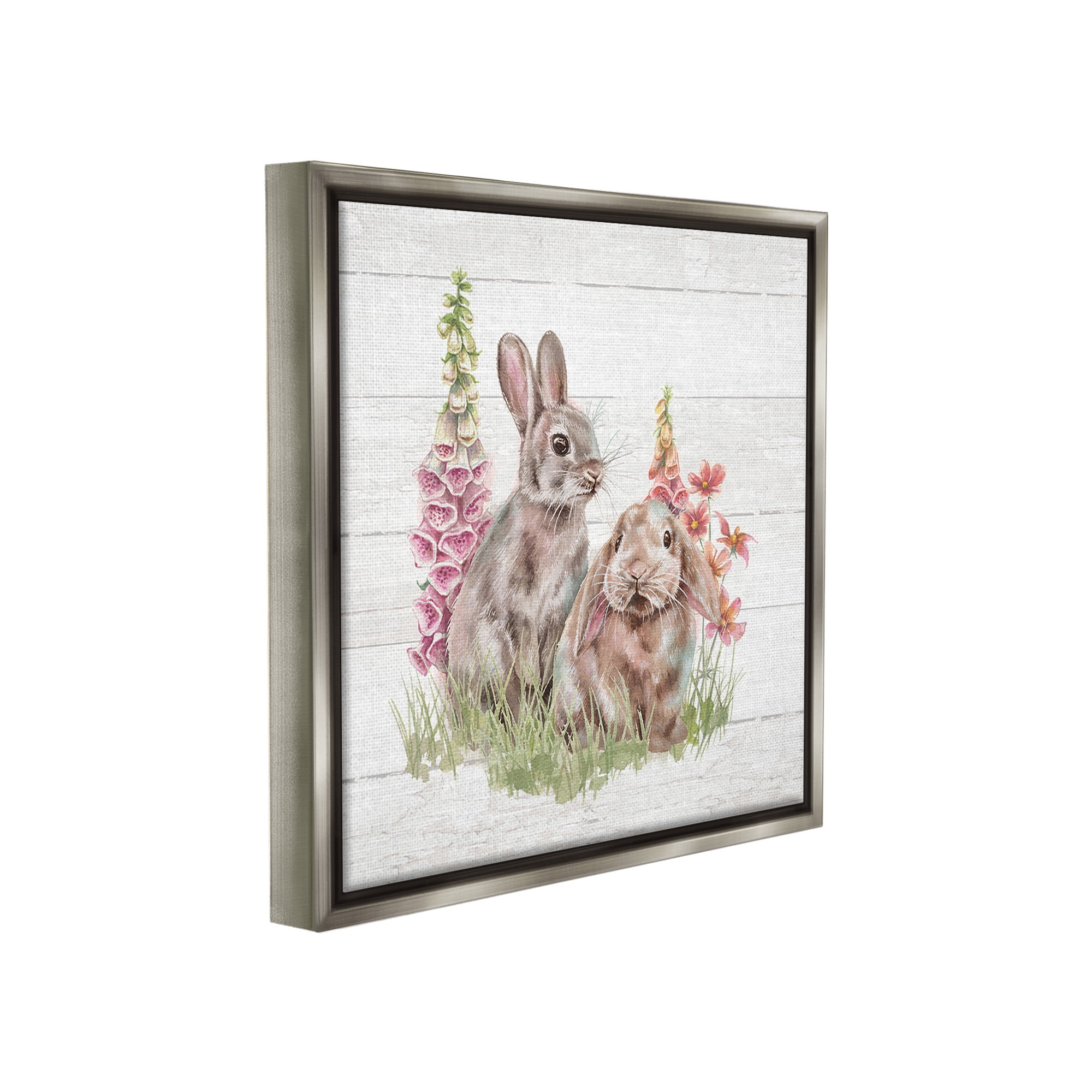 Stupell Industries Rabbits & Country Florals Animals & Insects Painting Gray Floater Framed Canvas Art Print Wall Art, 18 x 18