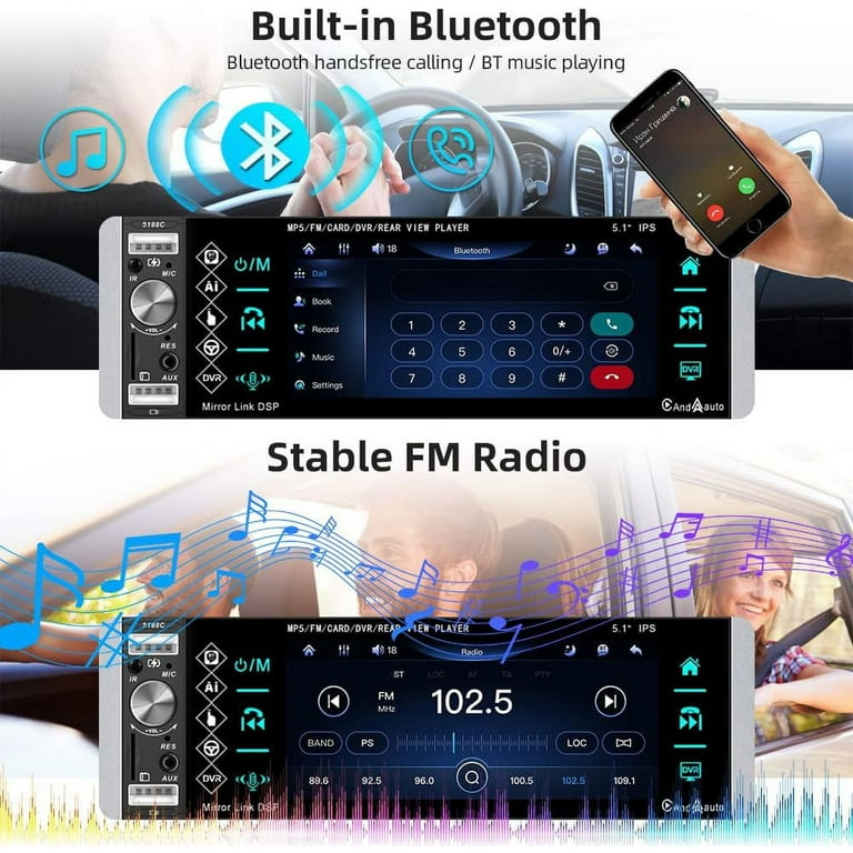 Car Radio Stereo 1 DIN With Apple CarPlay Android Auto USB