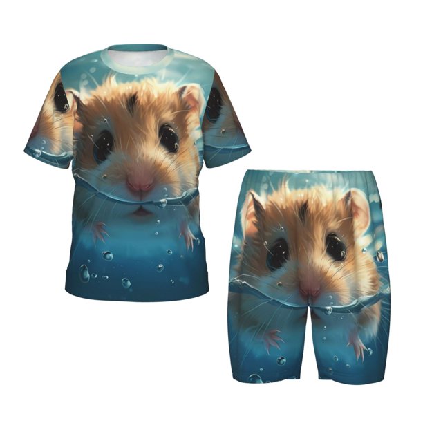 Balery Cute Swimming Guinea Pig Conjunto de Pijama Infantil de Manga Corta con Estampado – Ropa de Dormir de Algodón Suave-4X-Large