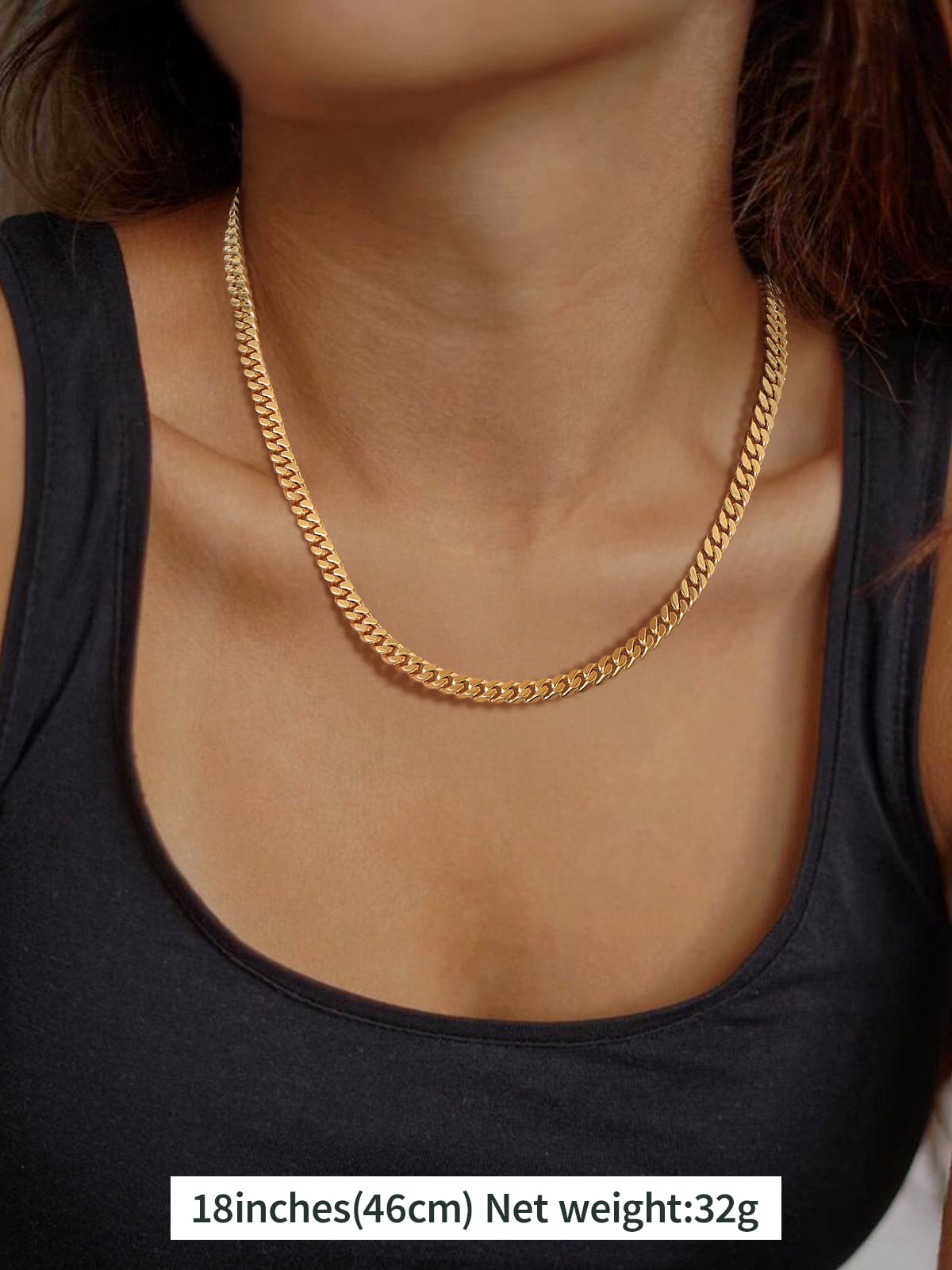 FindChic 14K Gold Plated Chains for Women 5mm Stainless Steel Cuban Link Necklace Birthday Graduation Jewelry Gifts Her Mom Wife, 18inch
