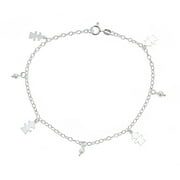925 Sterling Silver Rolo Chain Anklet with Dangling Girl and Freshwater Pearl Charms