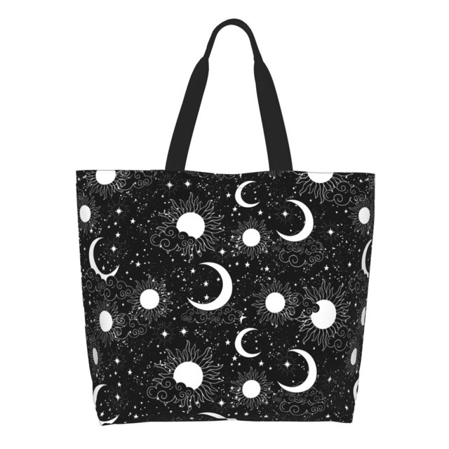 Fotbe Crescent and Stars Bolsa Tote Estética de Lona con Estampado para Mujer - Bolsa Reutilizable de Hombro Casual para Vacaciones, Compras, Trabajo y Gimnasio