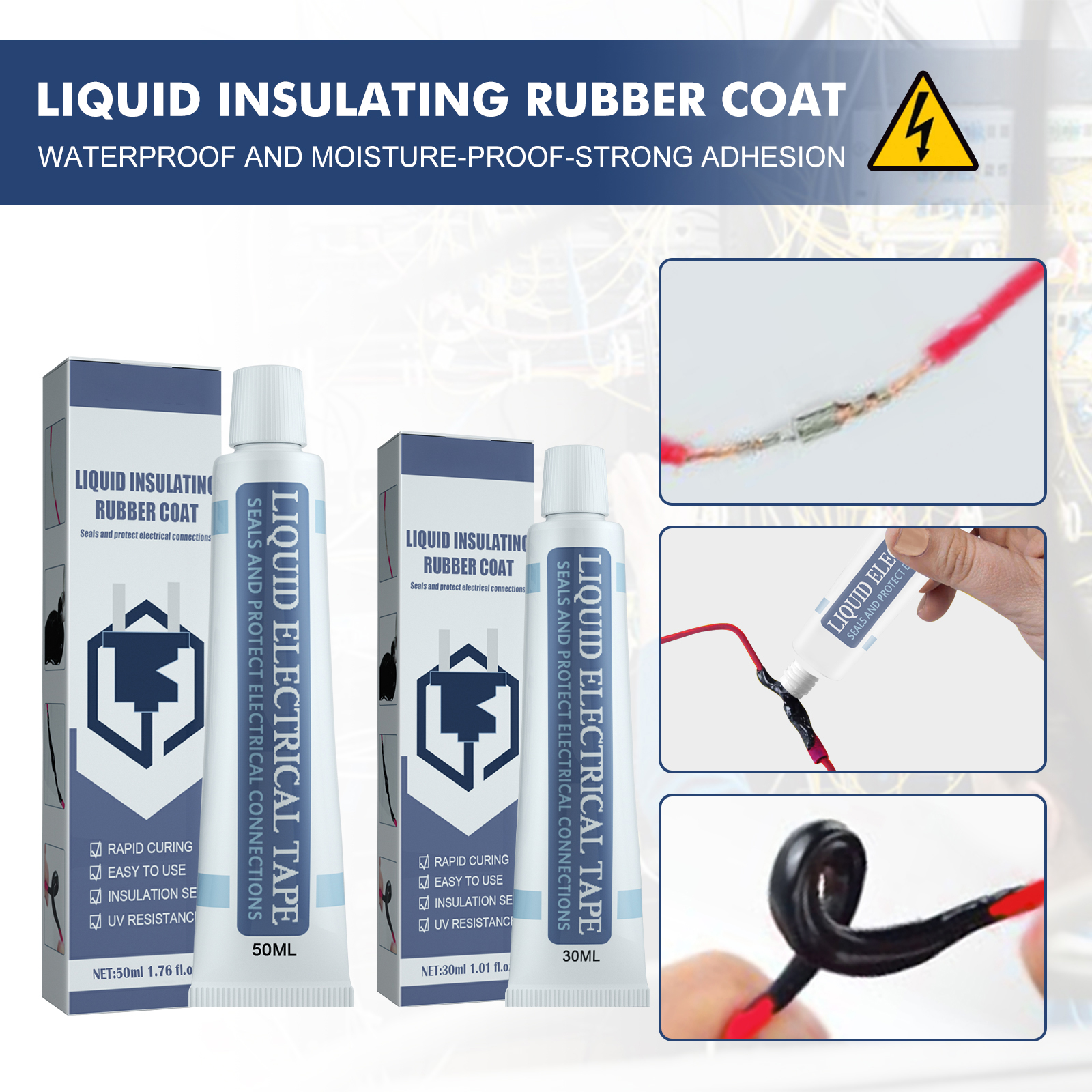 Alvantor Liquid Electrical Tape Waterproof Insulating Sealant High Temp Resistant Flame Retardant, Black 1.76fl.oz