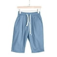 thumbnail image 2 of Women's Shorts Summer Plus Size High Waisted Lacing Beach Pocket Knee Length Bermuda Cargo Board Gym Light Blue Bottoms Sizes 4XL, 2 of 5