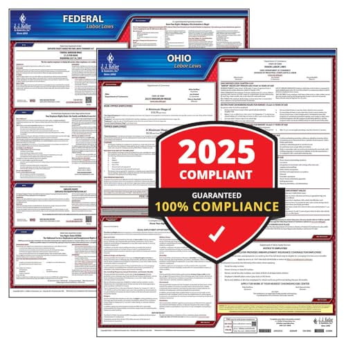 2025 Ohio and Federal Labor Law Poster Set (English, OH State) - OSHA Compliant Laminated Posters, J. J. Keller & Associates, Inc.