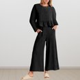 thumbnail image 4 of Pantalones Conjuntos de salón de otoño para mujer Traje casual de 2 piezas con dobladillo con volantes Traje diario de pierna ancha Cgtredaw Negro S para Mujer, 4 of 6