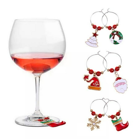 

6 Pcs Wine Glass Charms Rings Makers Wine Glass Tags Various Shapes for Christmas Party and Bar Table Decoration