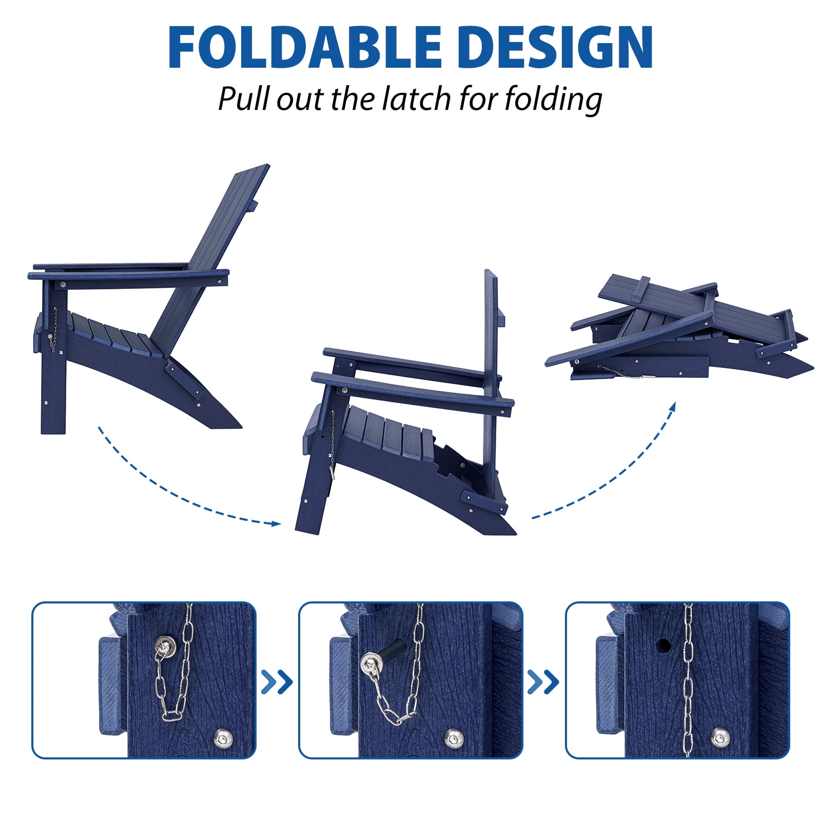 Garpans Folding Adirondack Chairs Set of 2 Weather Resistant Outdoor Adirondack Chair HDPE Outdoor Chair for Patio Front Porch Pool Garden Deck Fire Pit Outside, Navy Blue