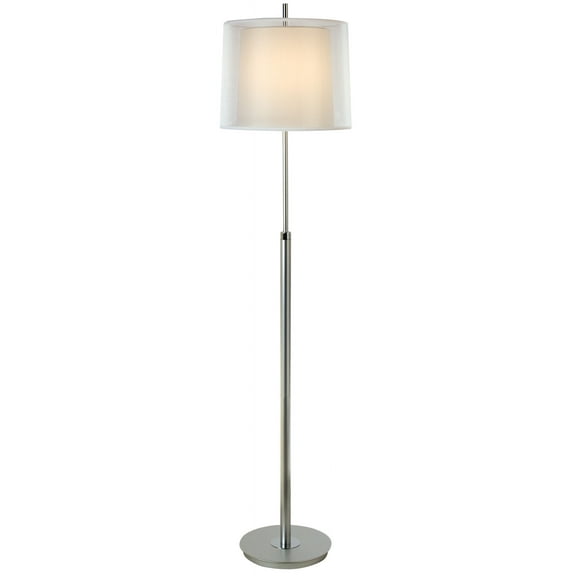 Nimbus 1-Light Metallic Silver And Polished Chrome Floor Lamp With Sheer Snow Double Shantung Shade