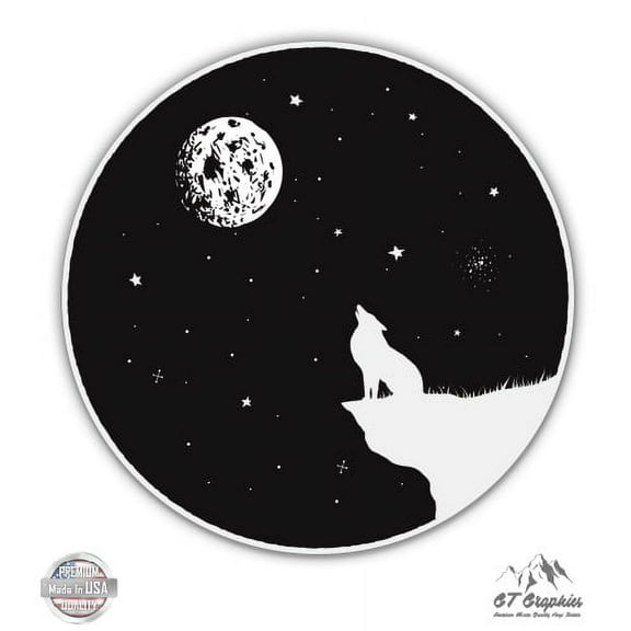 Wolf Howing at the Moon - 3" Vinyl Sticker - For Car Laptop I-Pad Phone Helmet Hard Hat - Waterproof Decal