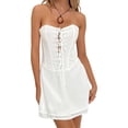 thumbnail image 4 of Kmbangi Robes d'Été Sans Manches à Épaules Dénudées pour Femmes, Robe de Soirée Unie avec Bandage devant, Cocktail de Plage, Mode Urbaine, 4 of 8