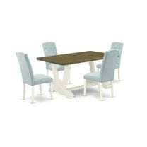 East West Furniture V-Style 5-piece Wood Dining Set in Linen White/Jacobean