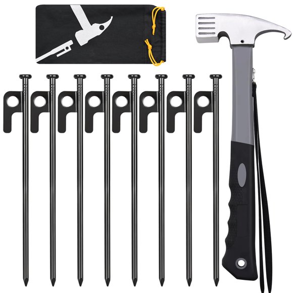 Set de Estacas para Tienda y Martillo DkOvn 8 Piezas de 20 cm Resistente