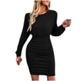 thumbnail image 2 of Women's Casual Dress, Long Sleeve Round Neck Everyday Dress, Versatile Polyester Dress for Home and Daily Wear, 2 of 9
