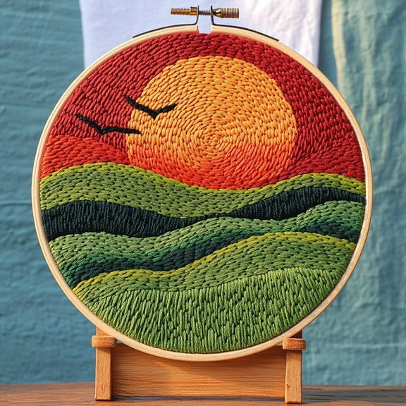 DIY Punch Needle Kits for Beginners Landscape Sunrise with Hoop Punch Needle Starter Craft Embroidery Set Easy for Adults and Children Festival Gift and Decoration 20x20cm-6