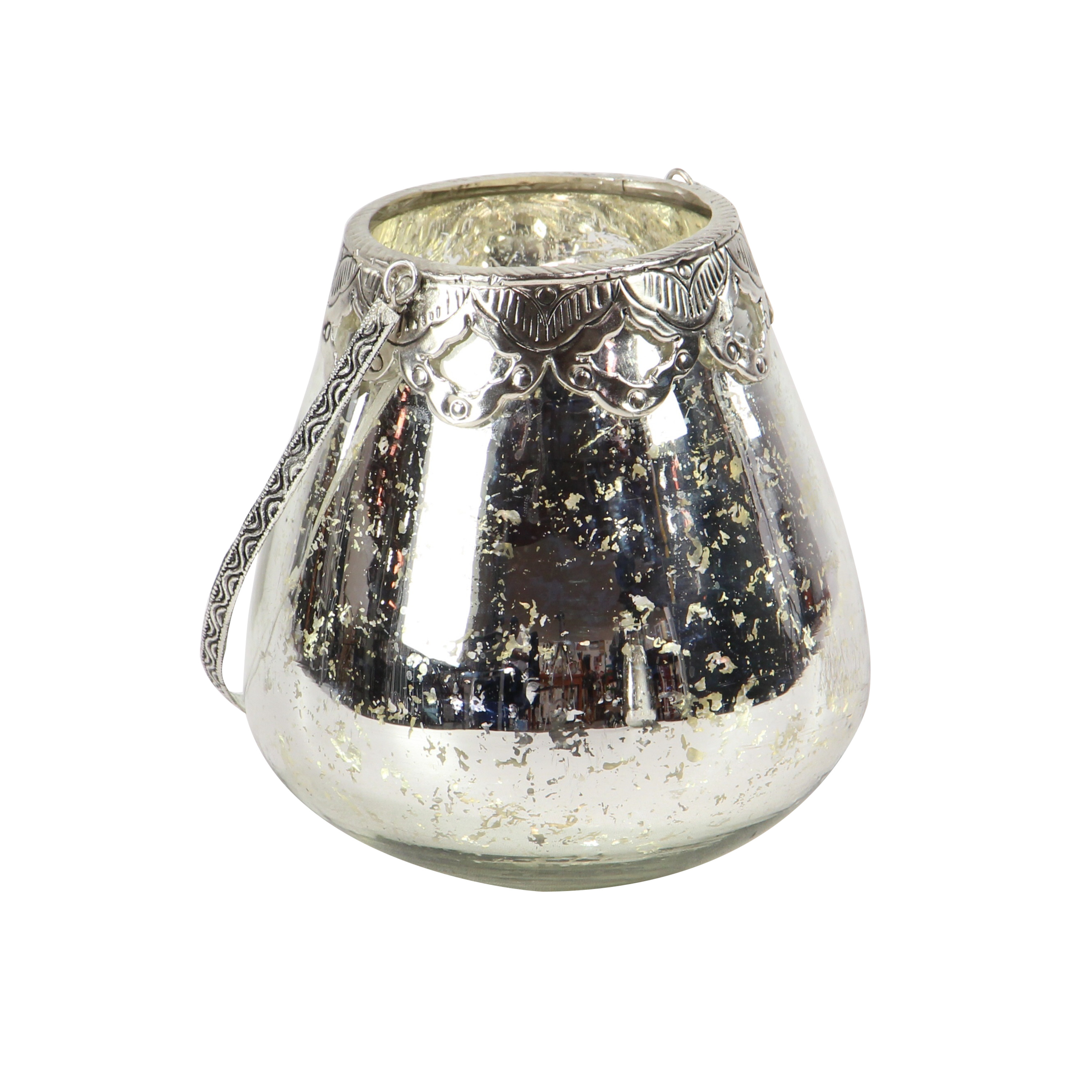 DecMode 3 Holder Silver Glass Decorative Candle Lantern, Set of 3