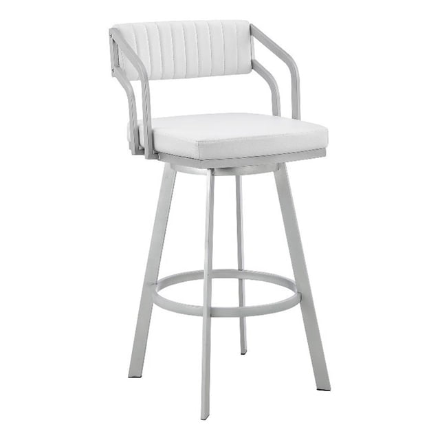 Armen Living Scranton 26" Faux Leather/Metal Swivel Counter Stool in White/Steel